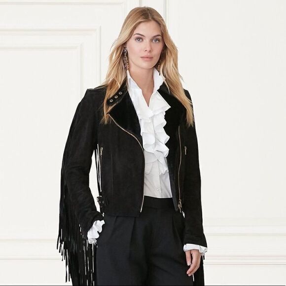 Ralph Lauren Fall ‘16 Runway Collection Black Suede & Velvet Fringed Moto Jacket - Picture 5 of 16